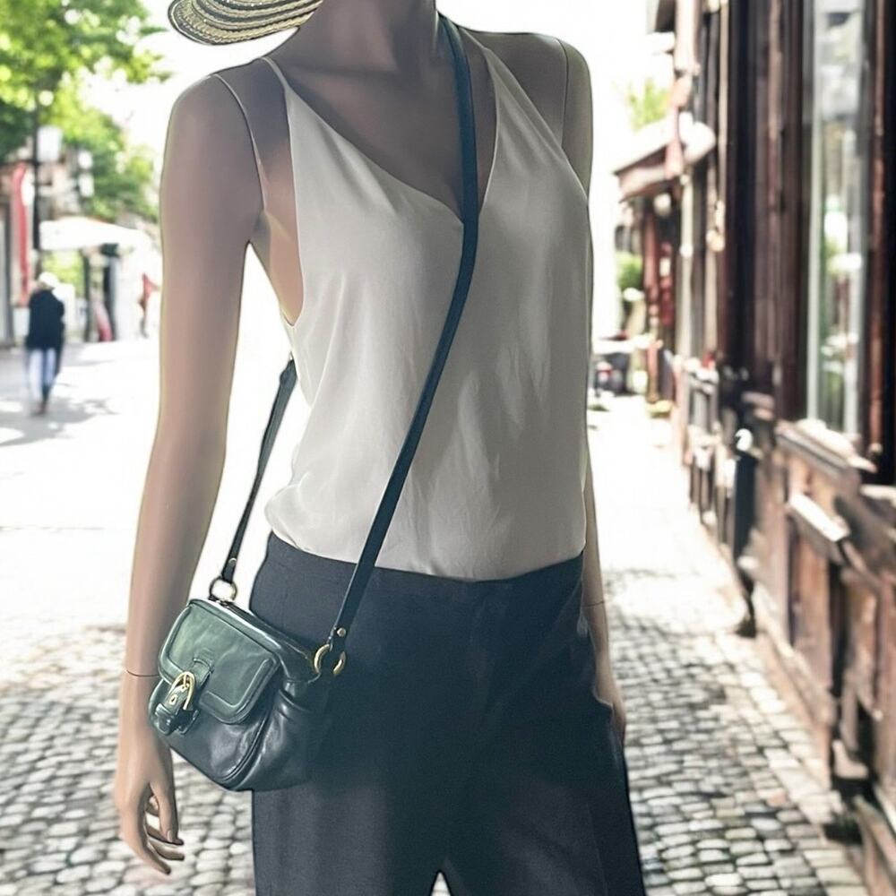 COACH F25150 Campbell Black Leather Crossbody Camera Bag Brass - Picture 2 of 12